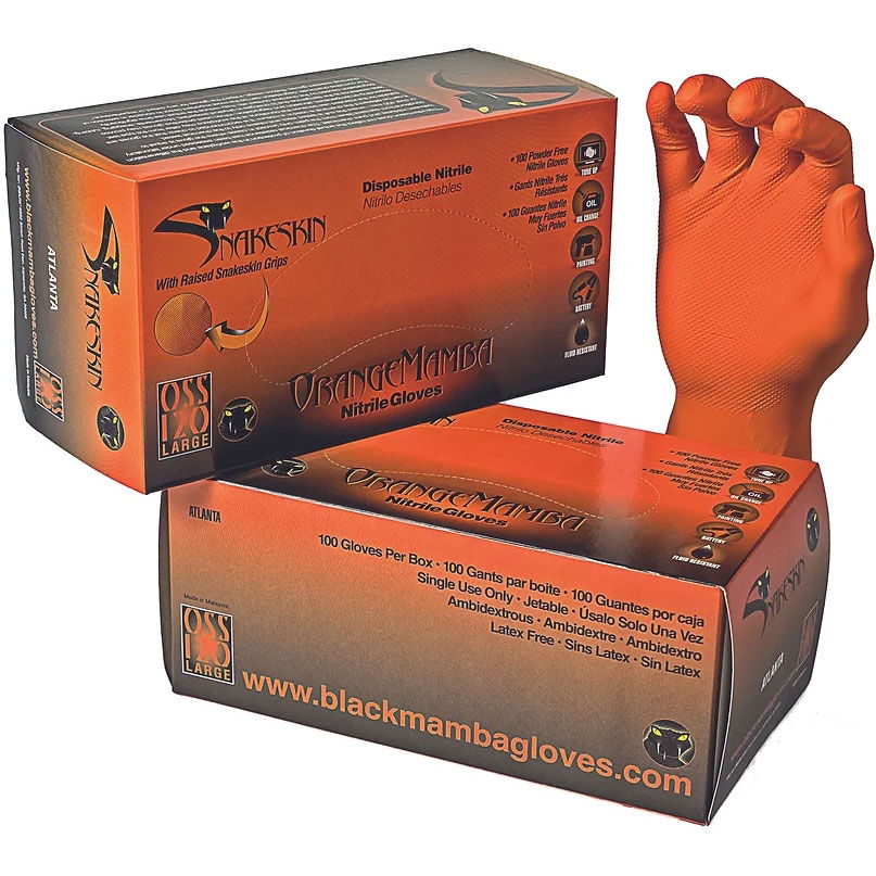 Black Mamba - Orange Snakeskin Nitrile Disposable Gloves XL
