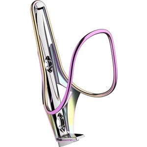 More'o Inox stainless steel bottle cage, oil slick with chrome plate