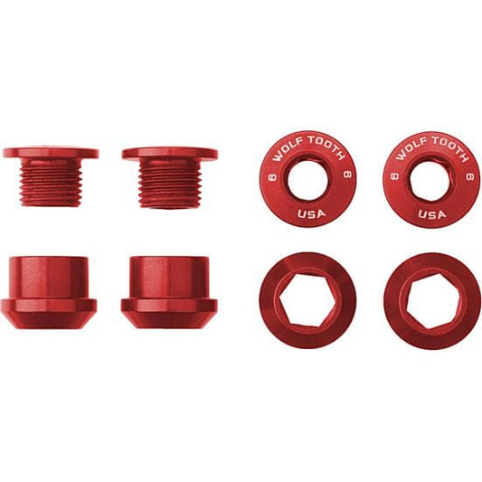 Wolf Tooth Chainring Bolts and Nuts for 1x - Set of 4 Red / M8 x.75 x 4