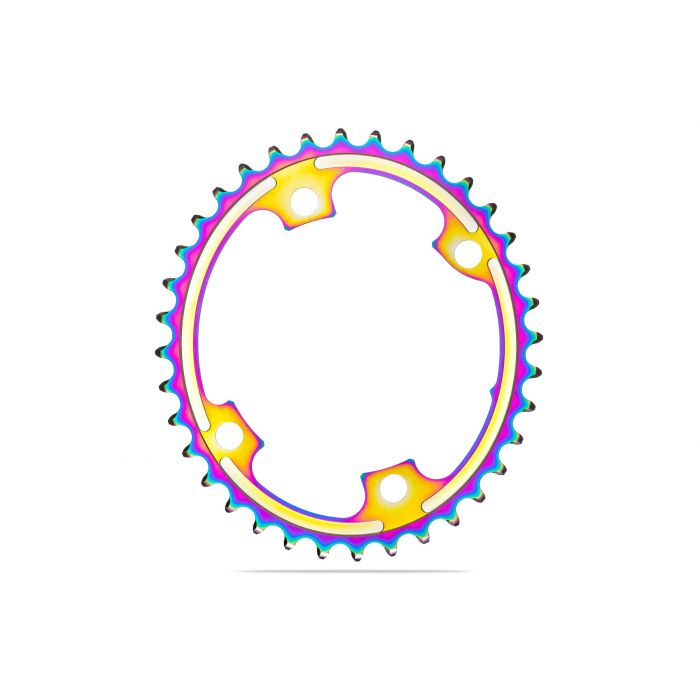 Absolute Black Chainring OVAL 110BCD 4 holes, 2X, asymmetric Shimano 9100/8000 RAINBOW FINISH