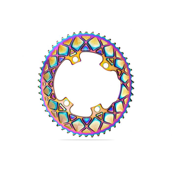 Absolute Black Chainring OVAL 110BCD 4 holes, 2X, asymmetric Shimano 9100/8000 RAINBOW FINISH