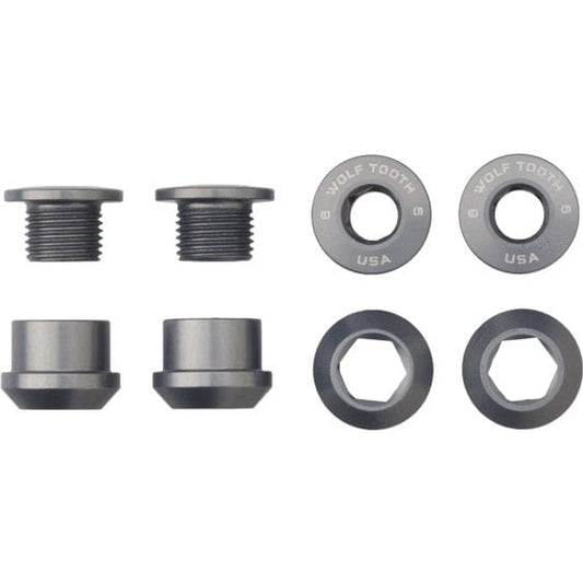 Wolf Tooth Chainring Bolts and Nuts for 1x - Set of 4 Grey / M8 x.75 x 4