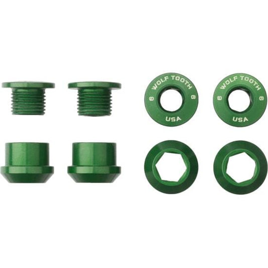 Wolf Tooth Chainring Bolts and Nuts for 1x - Set of 4 Green / M8 x.75 x 4