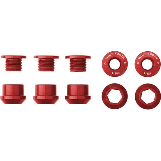 Wolf Tooth Chainring Bolts and Nuts for 1x - Set of 5 Red / M8 x.75 x 5
