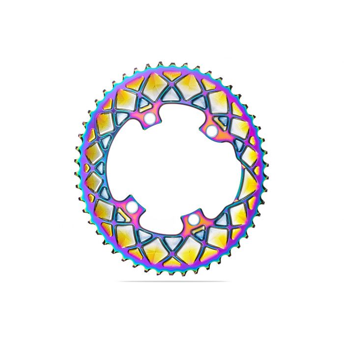 Absolute Black Chainring OVAL 110BCD 4 holes, 2X, asymmetric Shimano 9100/8000 RAINBOW FINISH