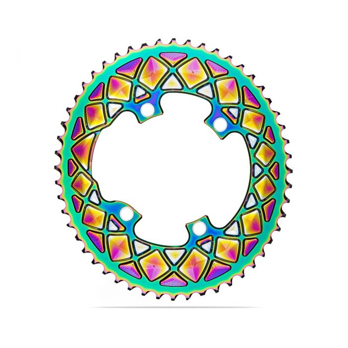 Absolute Black Chainring OVAL 110BCD 4 holes, 2X, asymmetric Shimano 9100/8000 RAINBOW FINISH