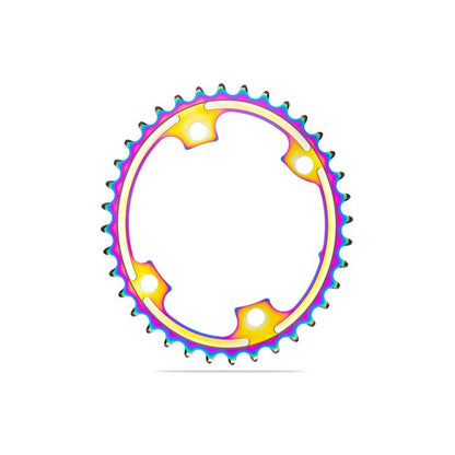 Absolute Black Chainring OVAL 110BCD 4 holes, 2X, asymmetric Shimano 9100/8000 RAINBOW FINISH