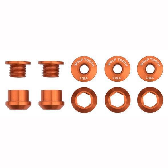 Wolf Tooth Chainring Bolts and Nuts for 1x - Set of 5 Orange / M8 x.75 x 5